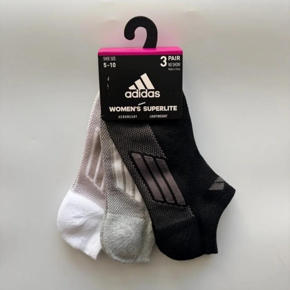Adidas women’s no show socks 3 pairs size 5-10 black gray white